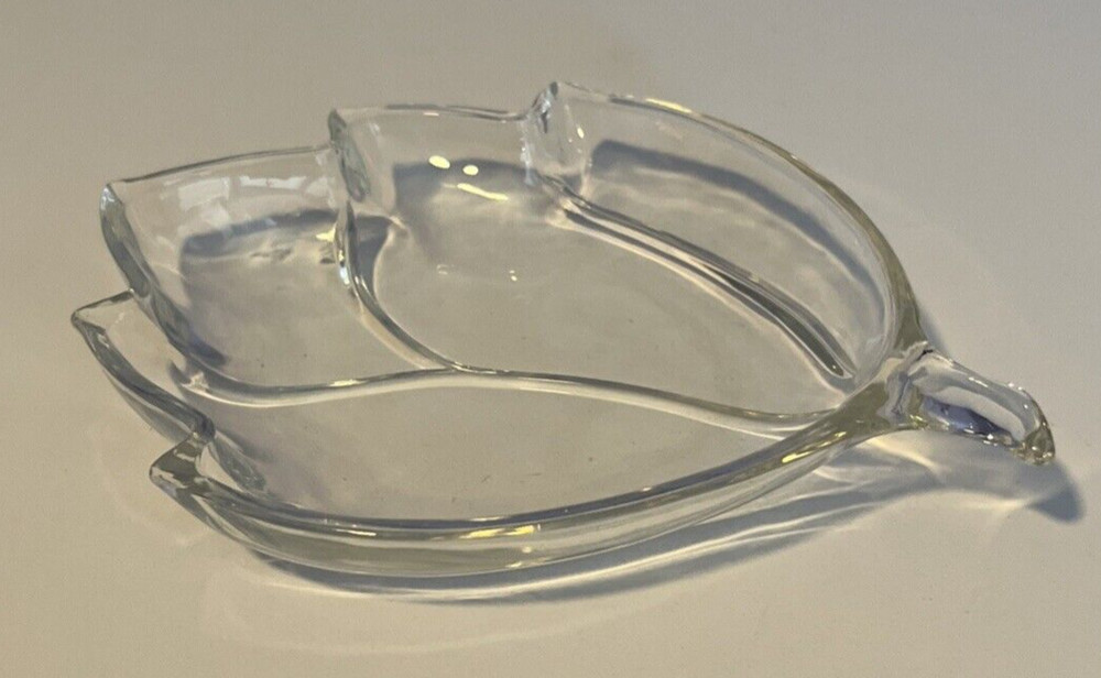 Vintage Clear Glass Leaf Shaped Candy Nut Relish Serving Dish Bowl  8