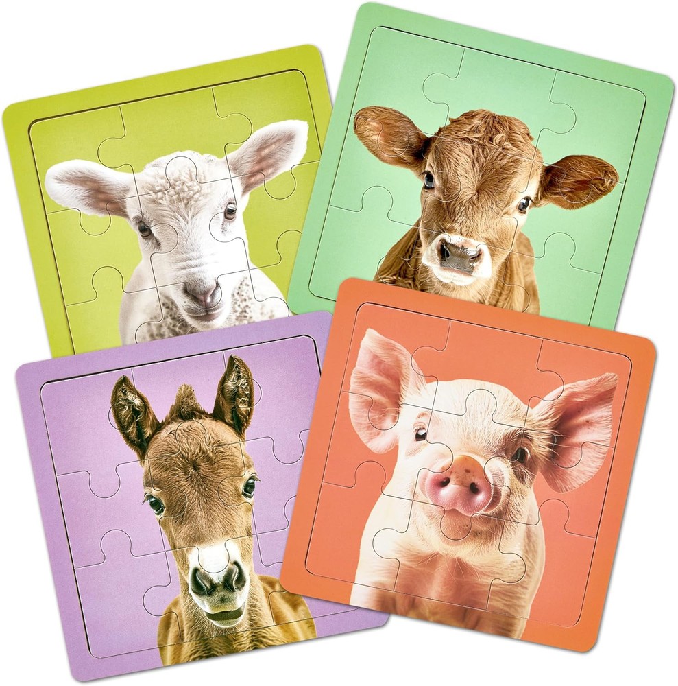 Fun Wooden Toddler Puzzle Set of 4 - Colorful Puzzles for Kids Aged 2-4 -...