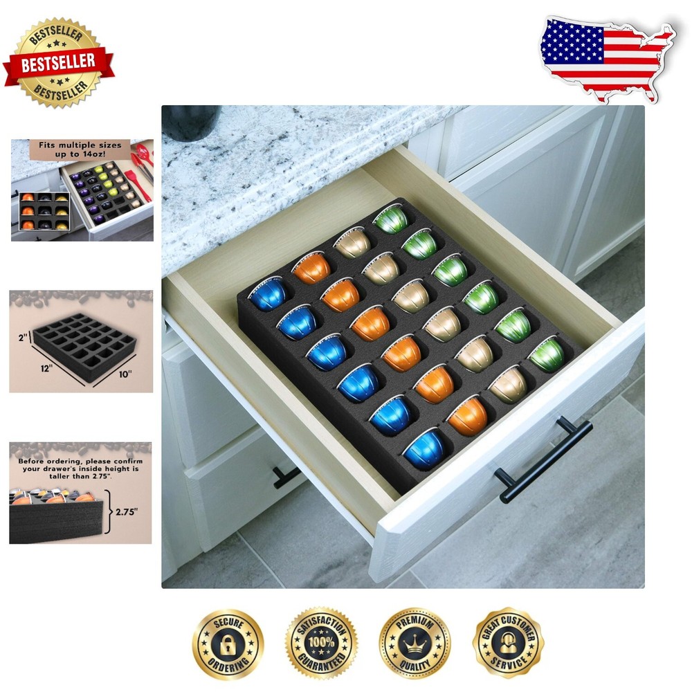 24-Slot Black Waterproof Espresso Capsule Storage Tray Organizer Insert