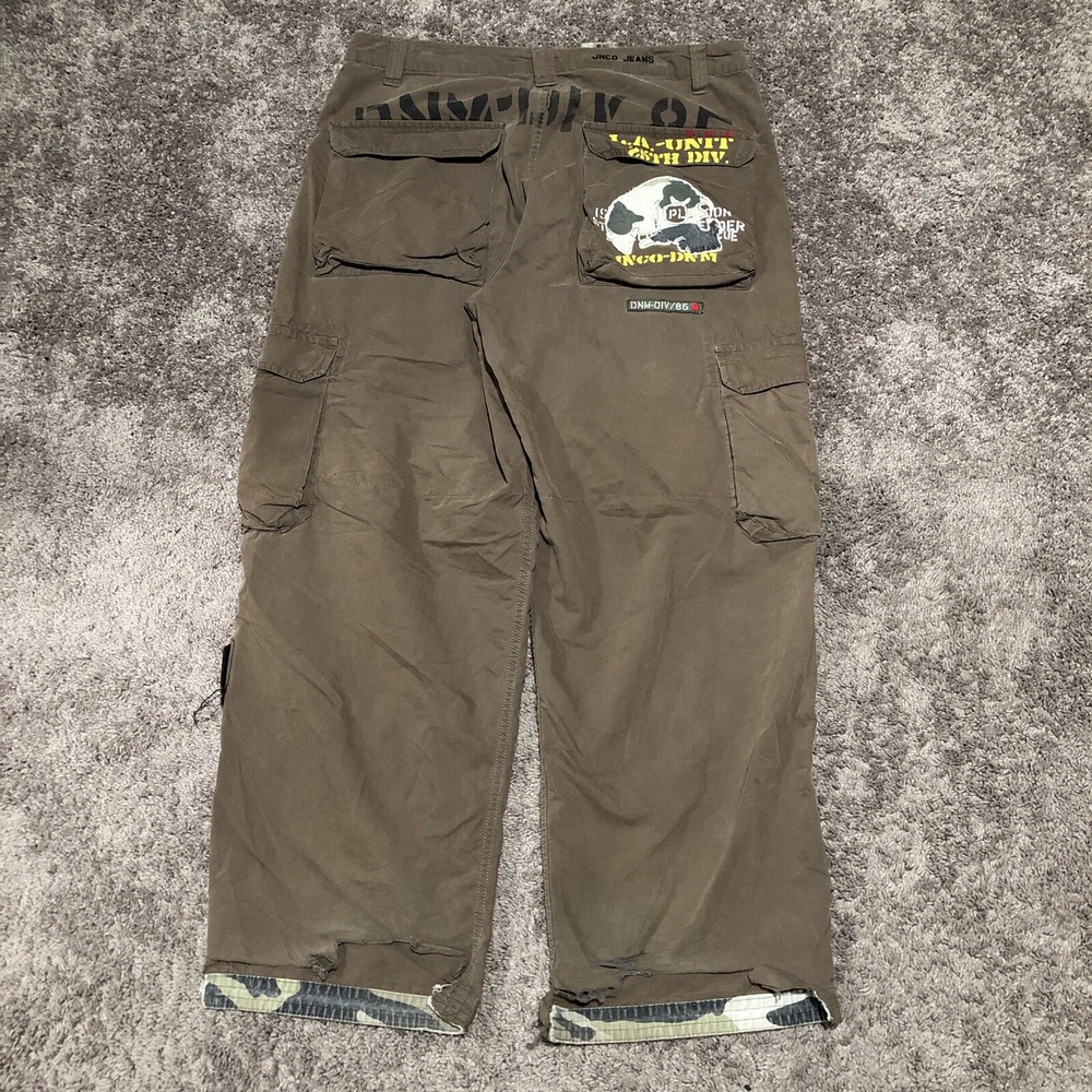 Vintage Y2K JNCO Jeans Baggy Army Cargo Pants Men’s 38x32 Brown LA Unit Skull