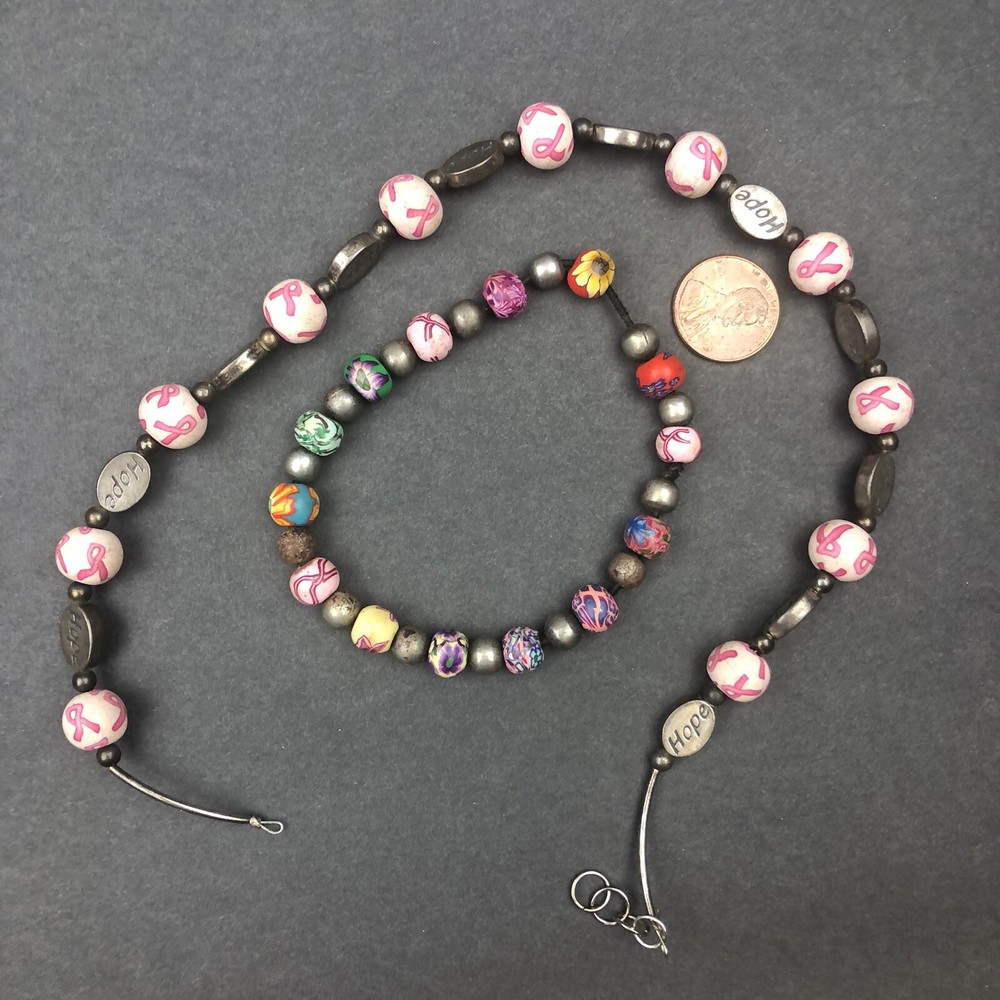 Handmade Clay and Sterling Silver Hope Beads for Breast Cancer Awareness Support