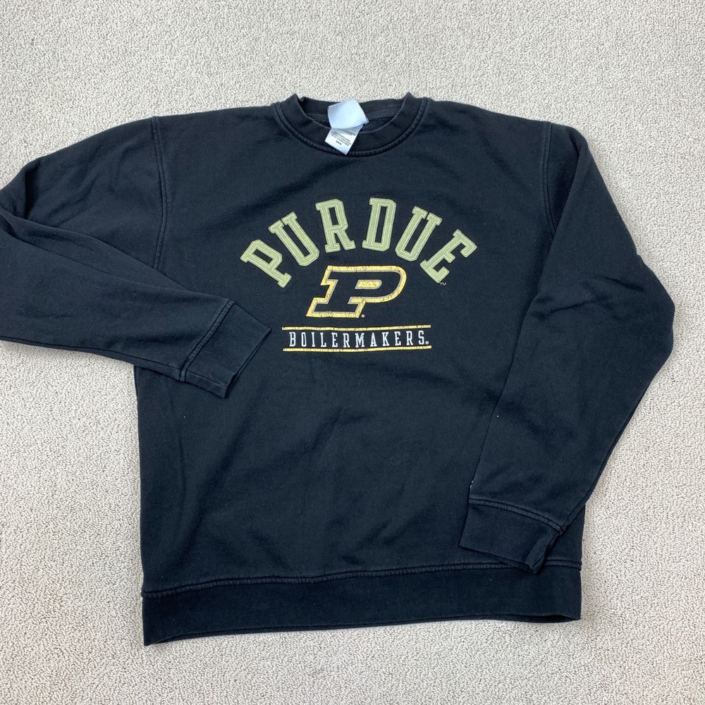 Vintage Champion Sweatshirt Men's Medium Black Purdue Boilermakers Crewneck Y2K