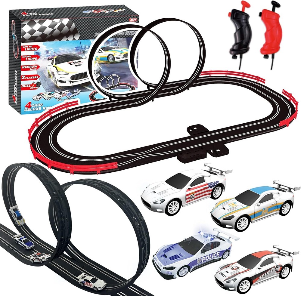 Slot Car Race Track Sets with 4 Light-Up Cars, Battery or Electric Car...