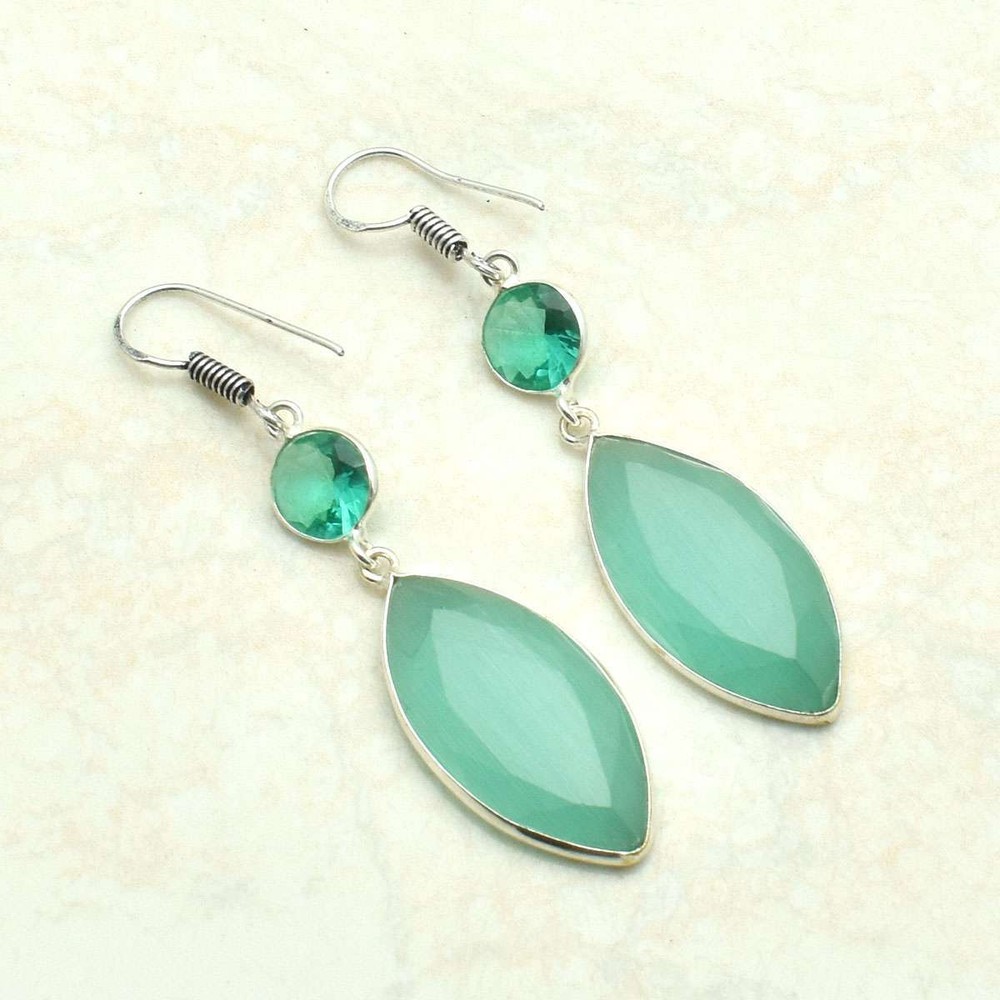 Cat Eye Apatite Handmade Drop Dangle Earrings Jewelry Gift 2.24