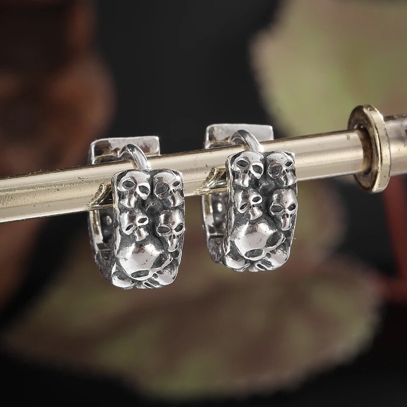 Vintage Hip Hop Punk 925 Sterling Silver Earrings for Men Women, Geometry Cuff