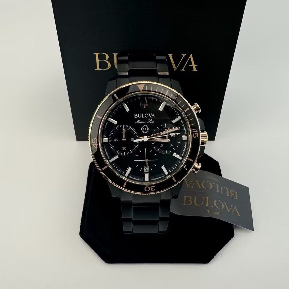 Bulova Marine Star Chronograph Black Dial Stainless Steel Mens Watch 45mm