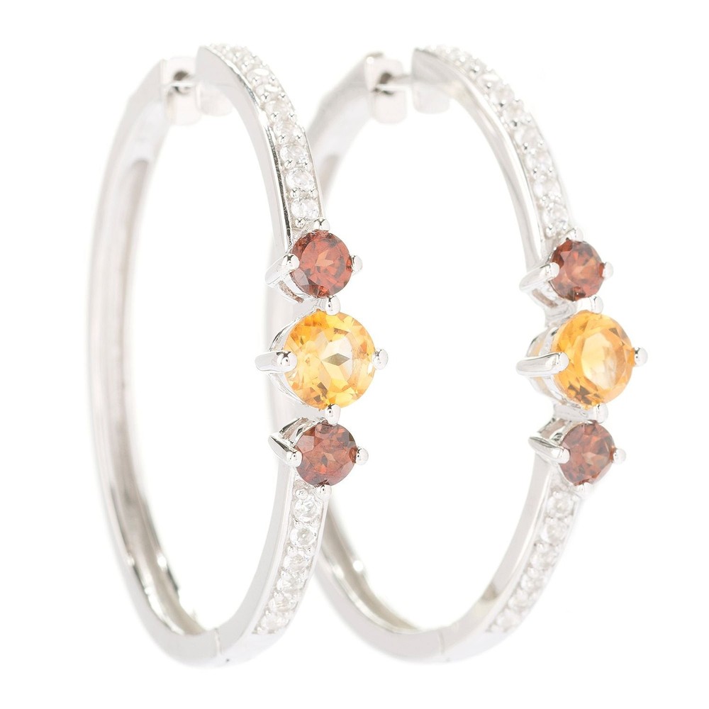 925 Sterling Silver Citrine Round Hoop Earrings for Women