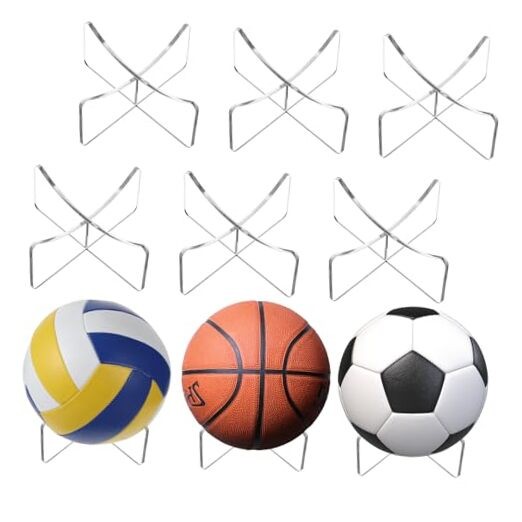 6 Acrylic Display Stands for Sports Balls – Basketball Football Soccer Baseball