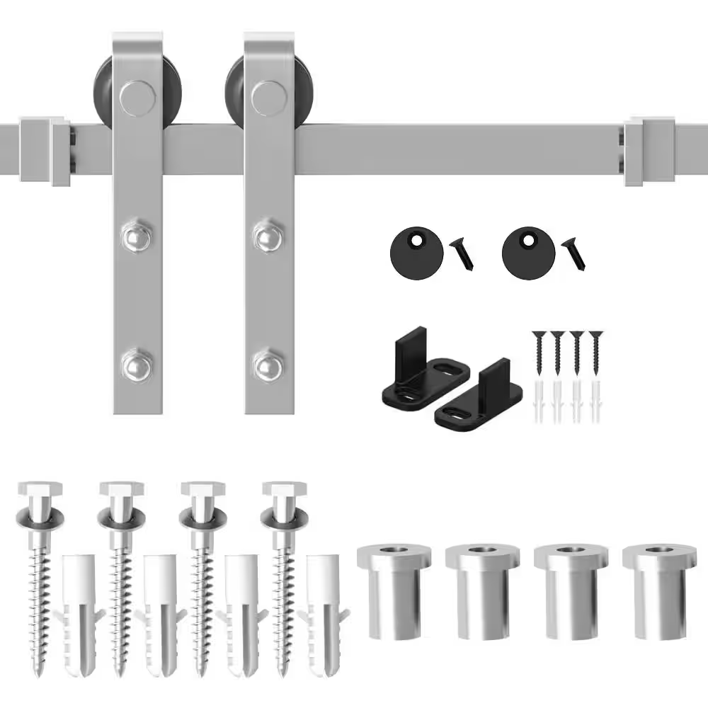5 Ft./60 In. Stainless Steel Flat Rail Bent Strap Barn Door Hardware Kit for Sin