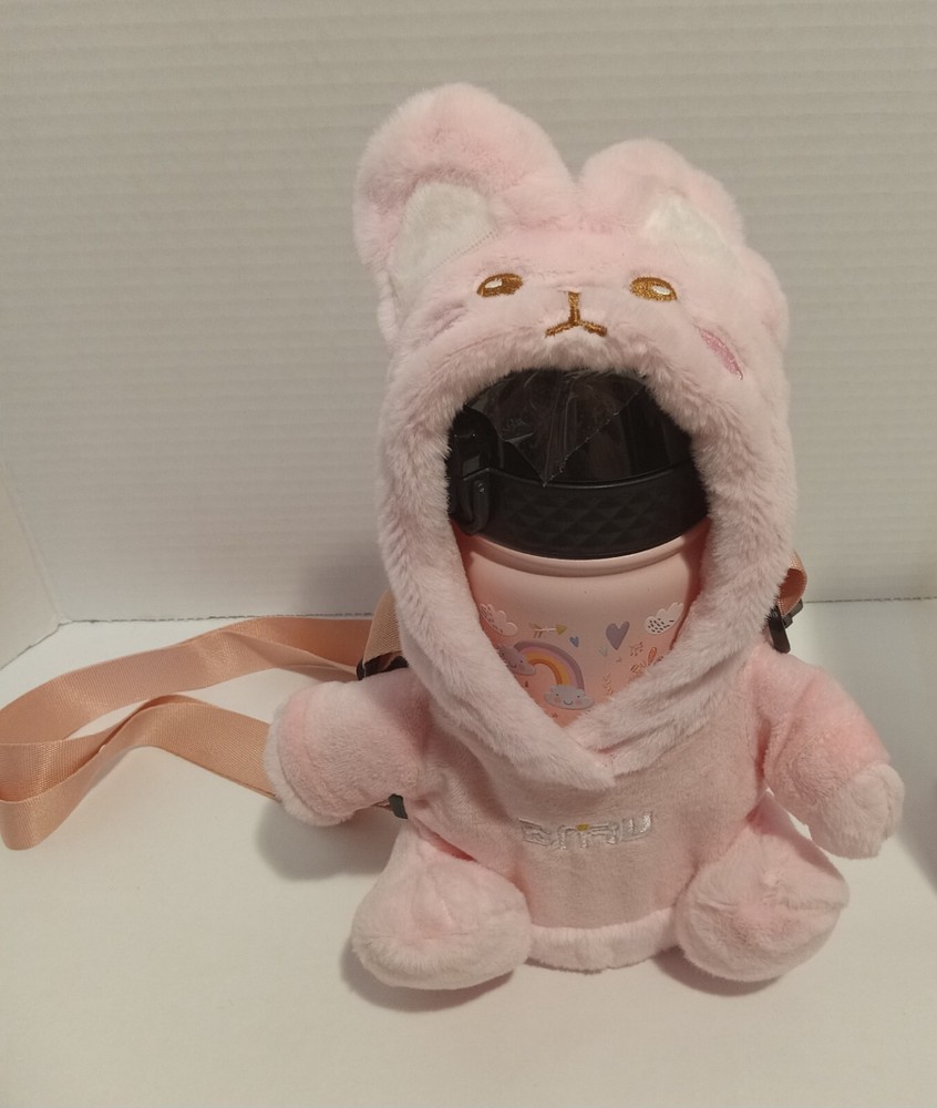 Stainless Steel Unicorn Water Bottle With Plush Bunny Carrier