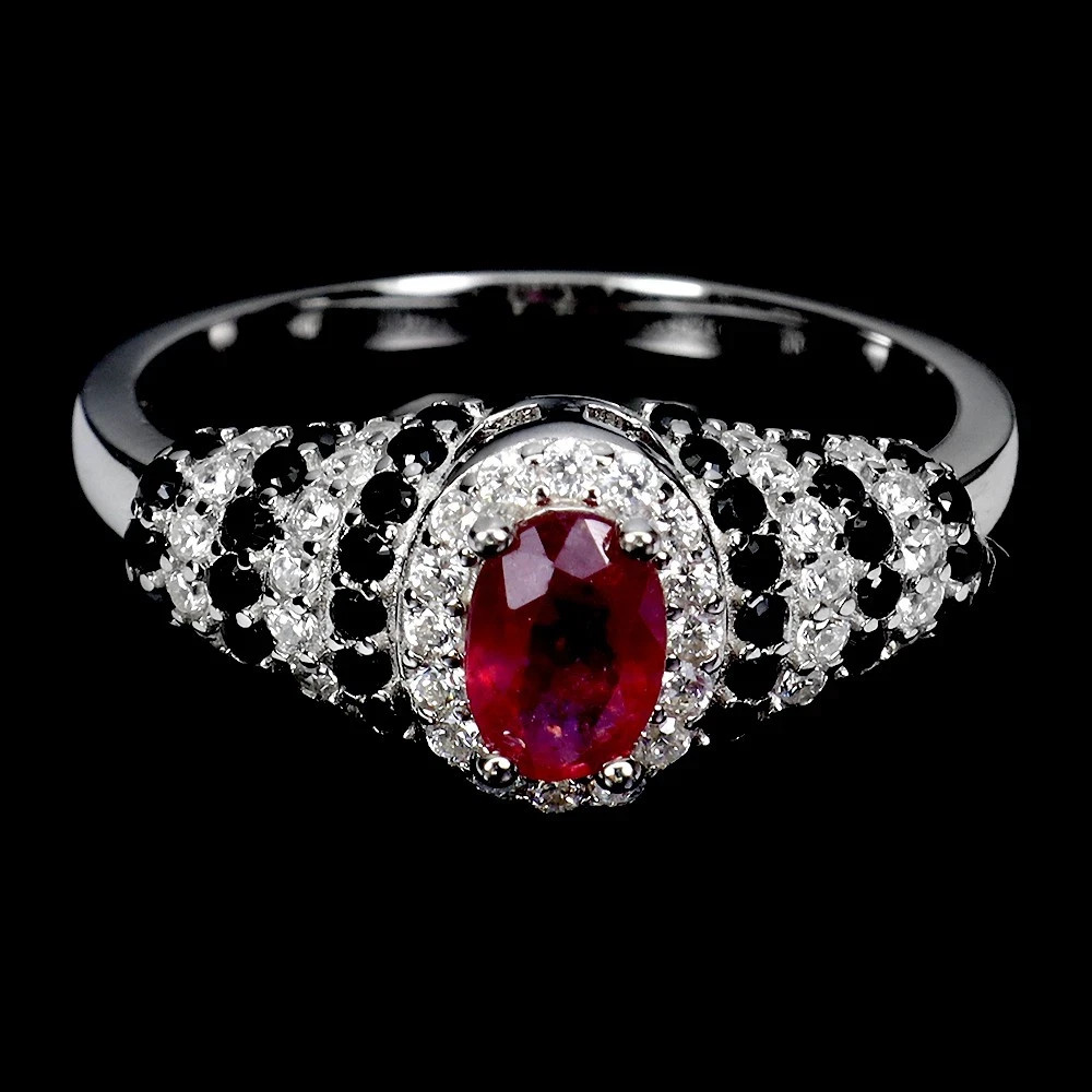 NWT RUBY, BLACK SPINEL RING SIZE 8 IN 925 STERLING SILVER