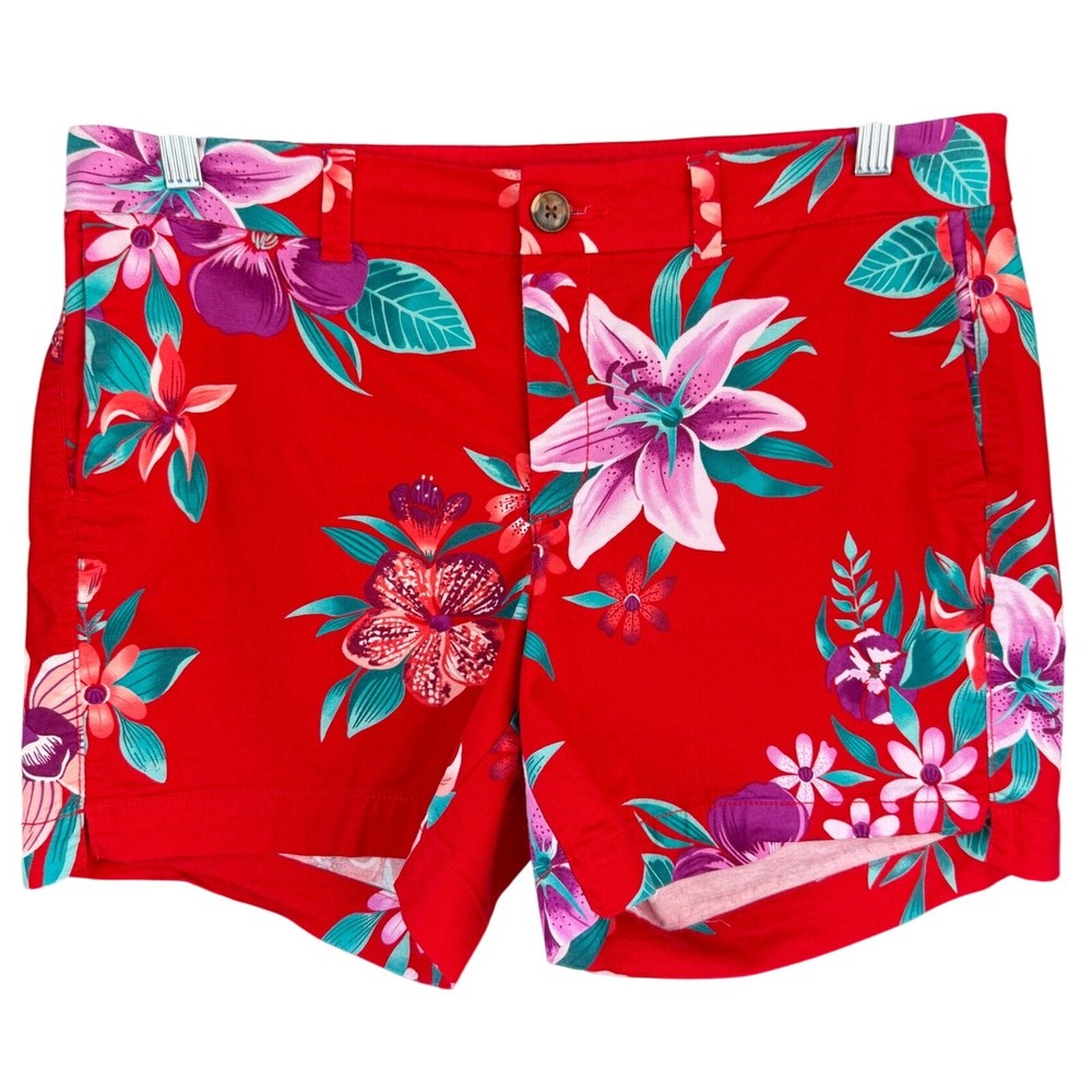 Old Navy Floral Everyday Shorts Red Tropical Print Casual Size 10