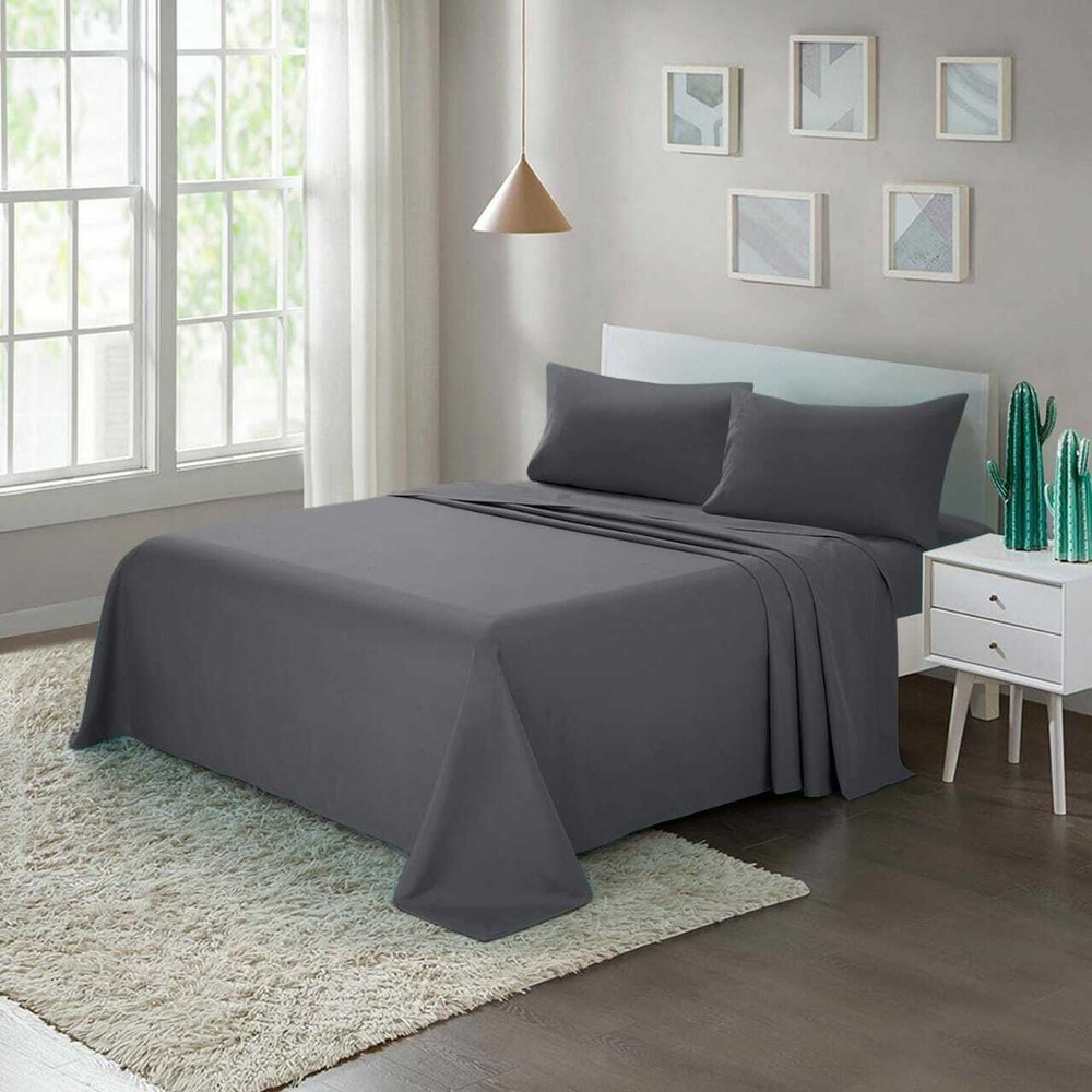 6 Piece Hotel Luxury Soft 100%Cotton bed sheets set 24deep 800TC Queen dark gray