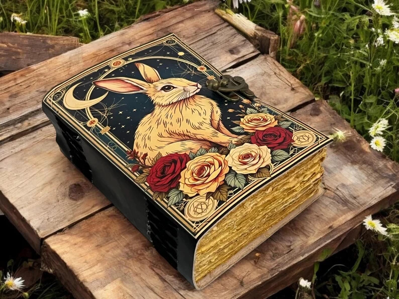 Handmade Bunny Rabbit Grimoire Leather Journal for Women