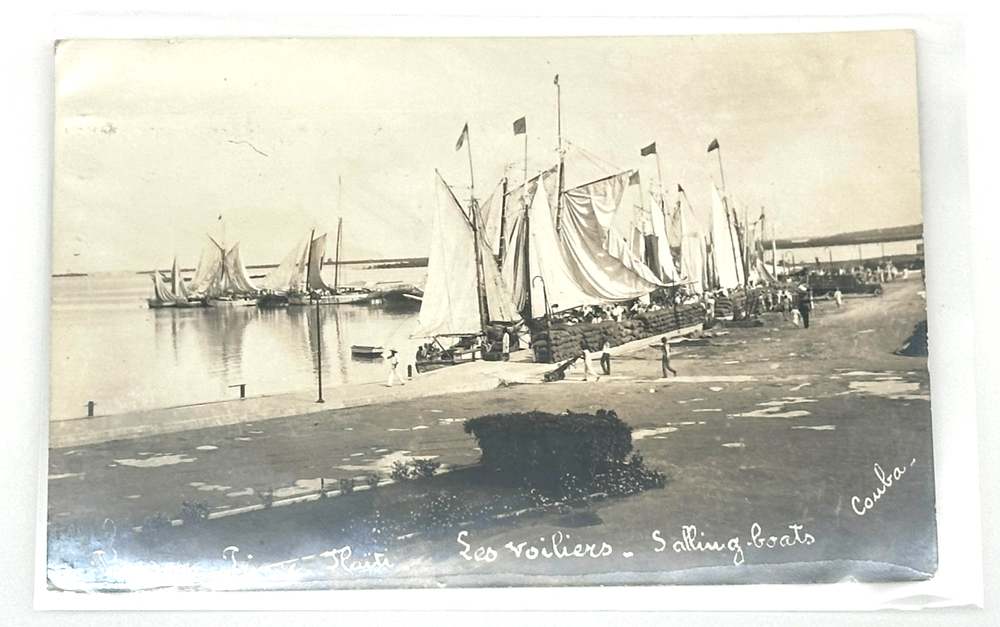 RPPC Haitian Sailing Boats – “Les Voiliers” by Couba – 1920s Harbor View