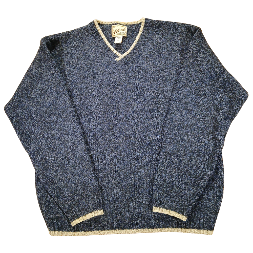 Woolrich Wool Sweater Mens Large Blue V-Neck Original Outdoorwear Y2K