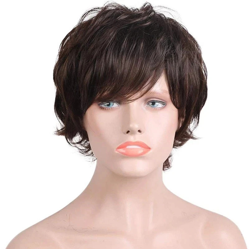 Ladies Curly Wigs Women's Wig Short Dark Brown Curly Hair Wig