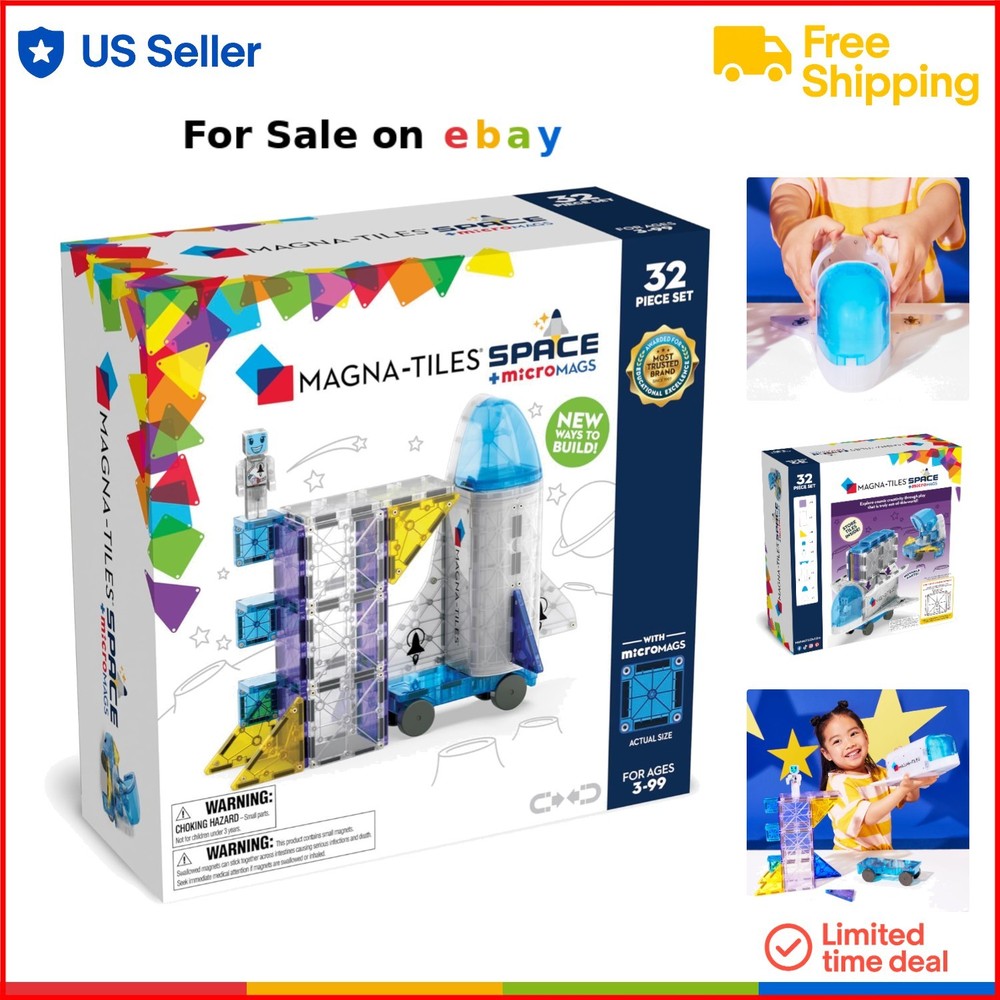 Space Magnetic Construction Set 32 Pieces Space Shuttle Toy for Kids Ages 3+