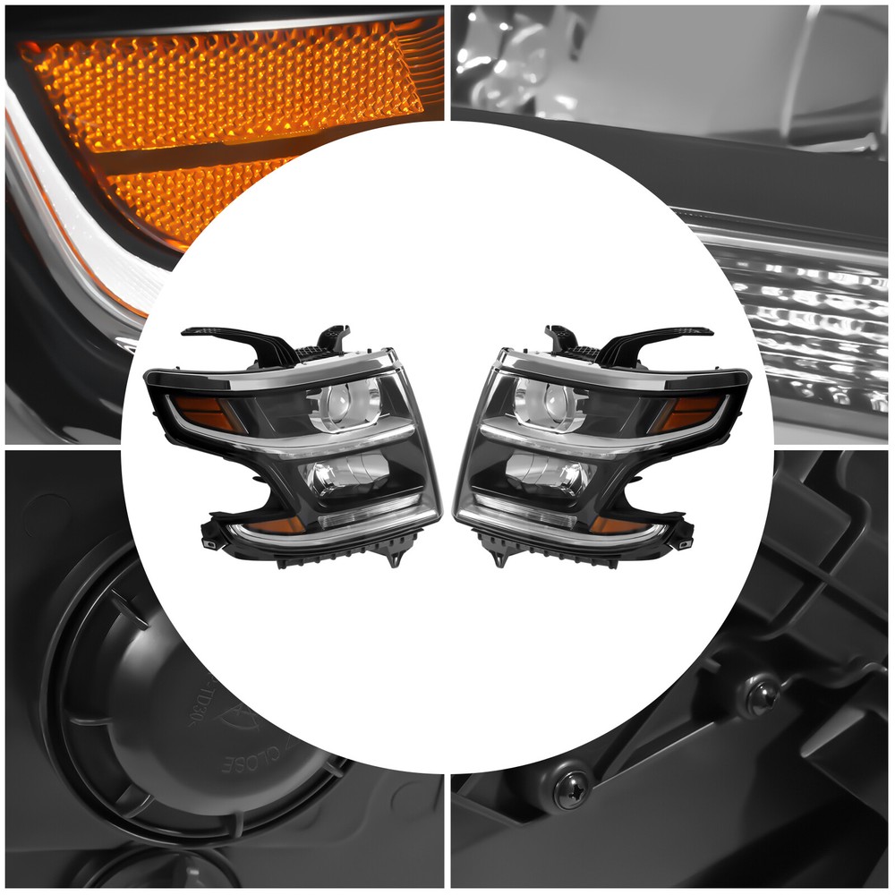 Pair For 2015-2017 Tahoe/ Suburban Right & Left Halogen Headlights w/ LED DRL