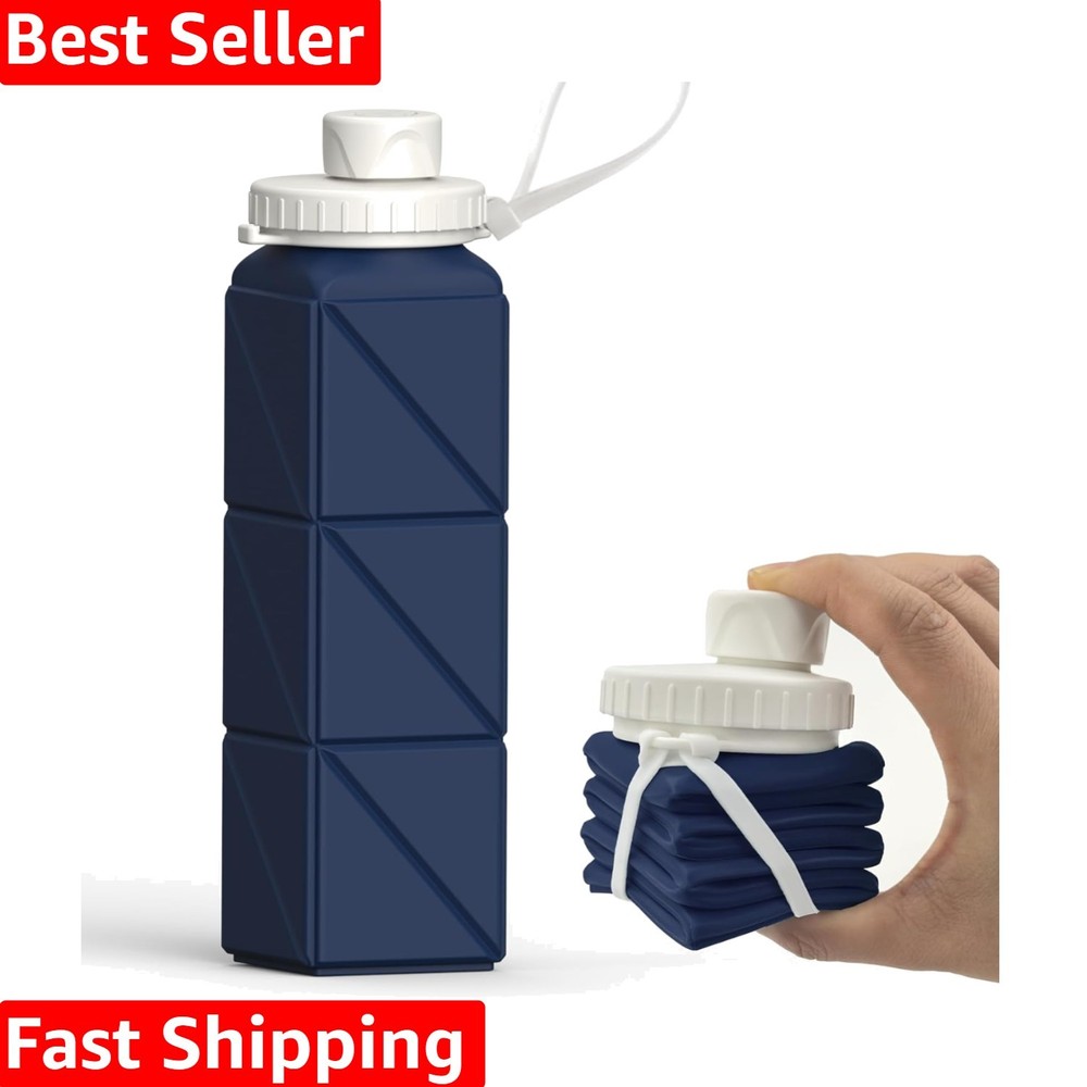 Collapsible Water Bottles 20.6oz, Silicone Foldable Portable Travel Water Bot...