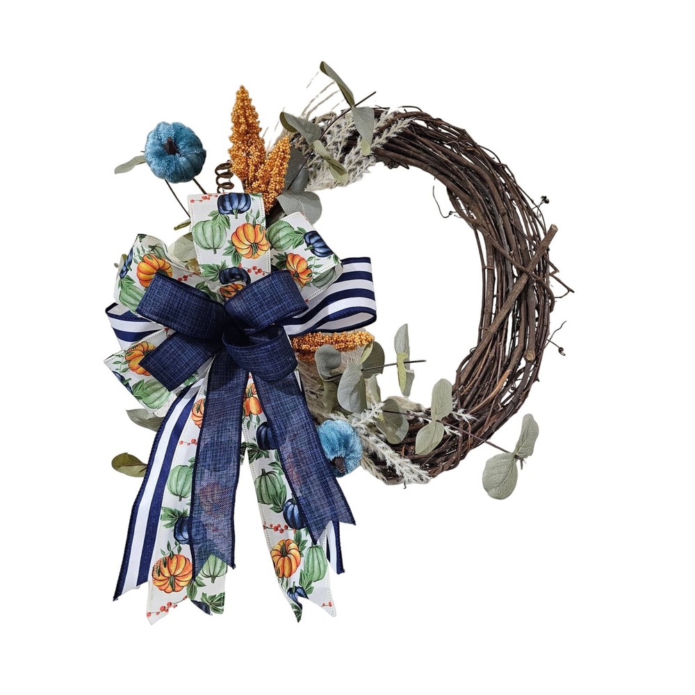 Rustic Farmhouse Fall Pumpkin Wreath in Neutral Tones