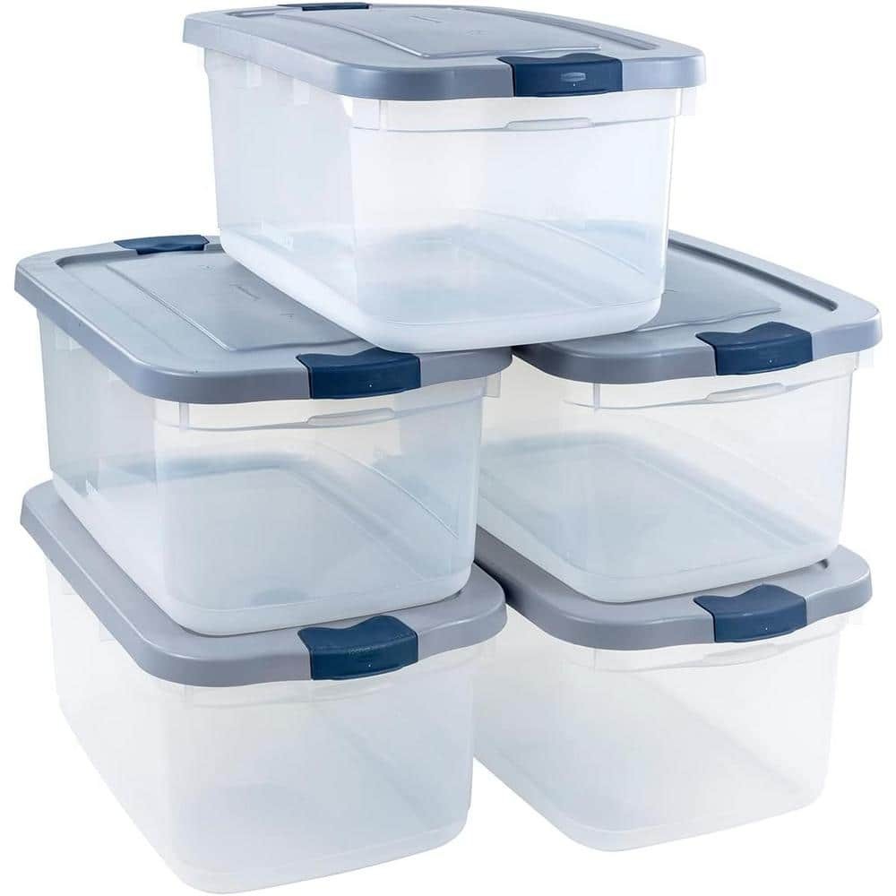 Roughneck 50 Qt Clear Stackable Storage Containers with Grey Lids 5-Pack