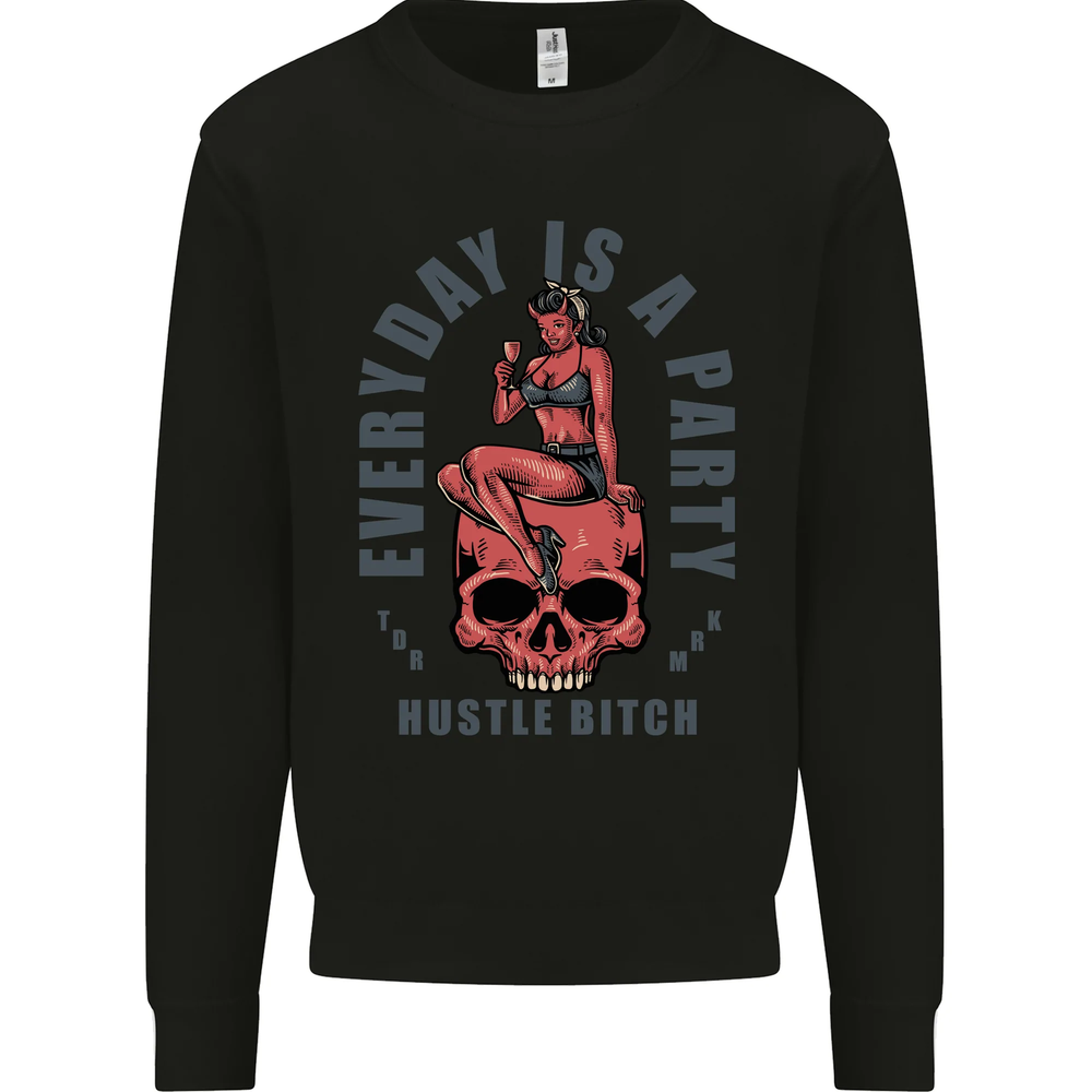 Every Day Is a Party Hustle Skull Alcohol Mens Sweatshirt Jumper
