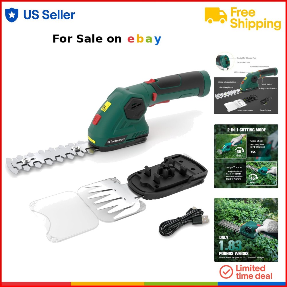 Cordless Garden Shear Trimmer 2-in-1 Handheld Hedge Grass Cutter 8V