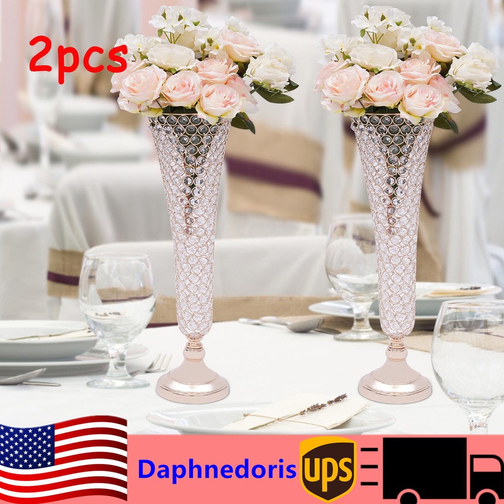 2 Pcs Crystal Flower Stand Table Decorative Centerpiece for Wedding Anniversary