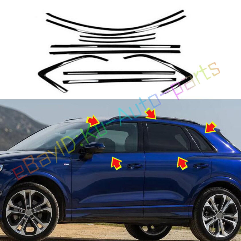 10PCS Glossy Black Steel Window Sill Trim for Audi Q3 2019-2023 Model