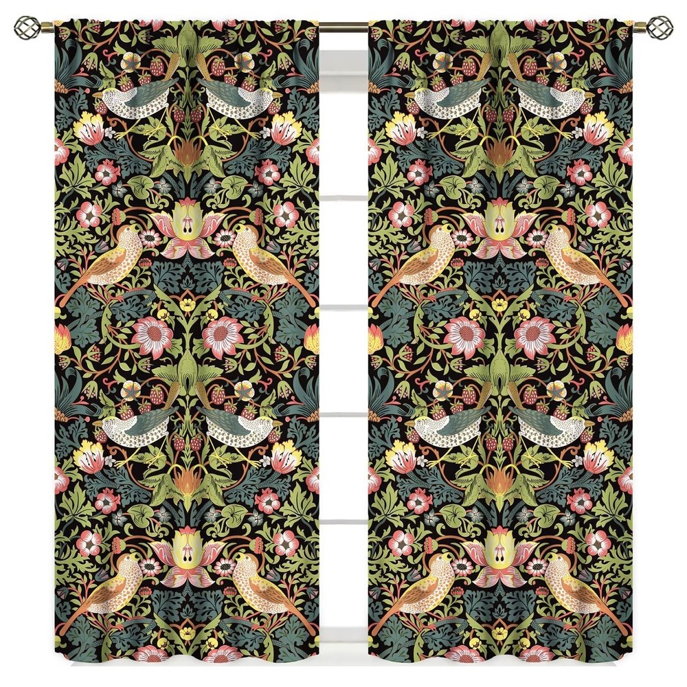William Morris Vintage Floral Curtains,Watercolor Strawberry Thief Botanical ...