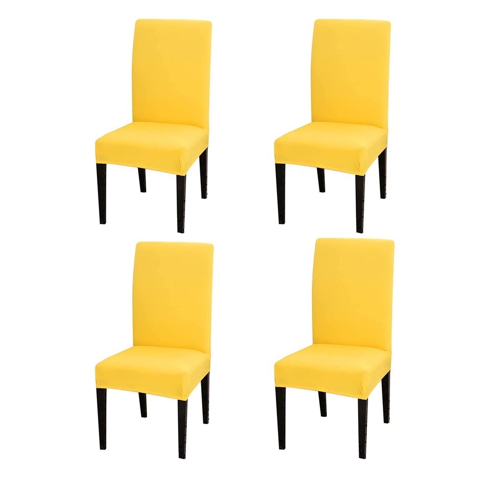 4 Pack Dining Room Chair Covers, Yellow Stretch Parsons Dining Chair Slipcove...