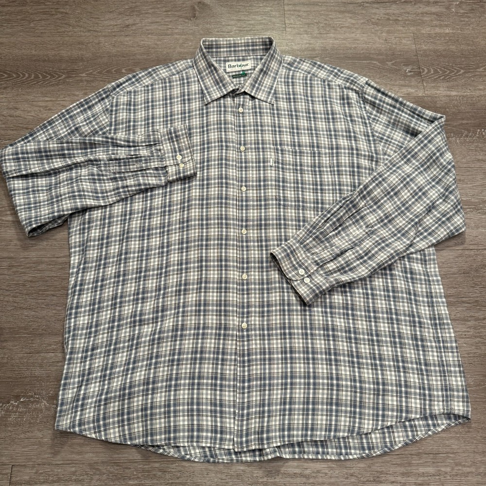 Barbour Shirt Mens 2XL Plaid Flannel Regular Fit Button Long Sleeve Cotton Wool