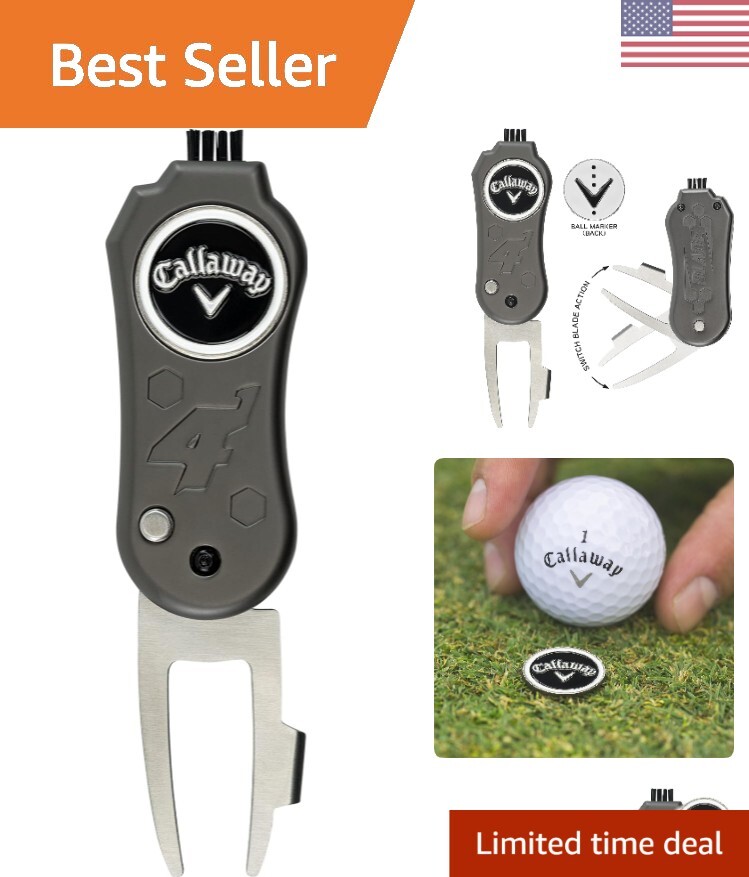 4-in-1 Black Switch Blade Golf Divot Repair Tool with 4 Functions