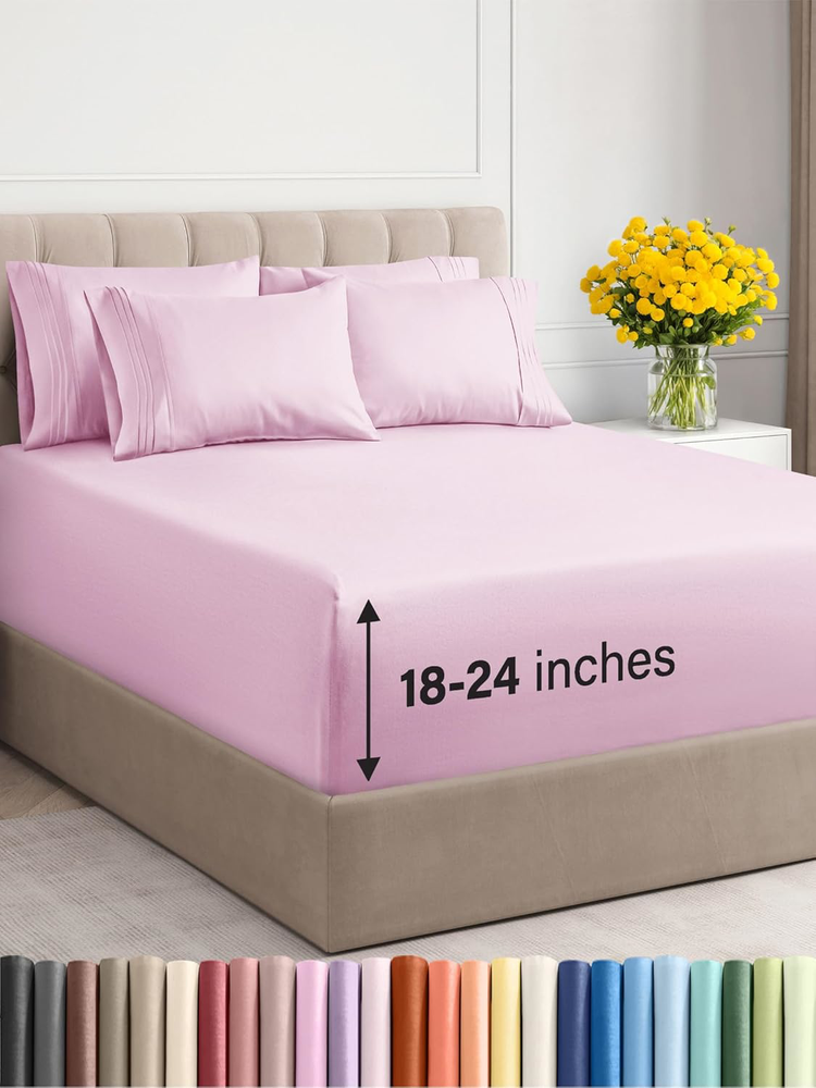 Extra Deep Queen 6-Piece Soft Cooling Light Pink Bed Sheet Set