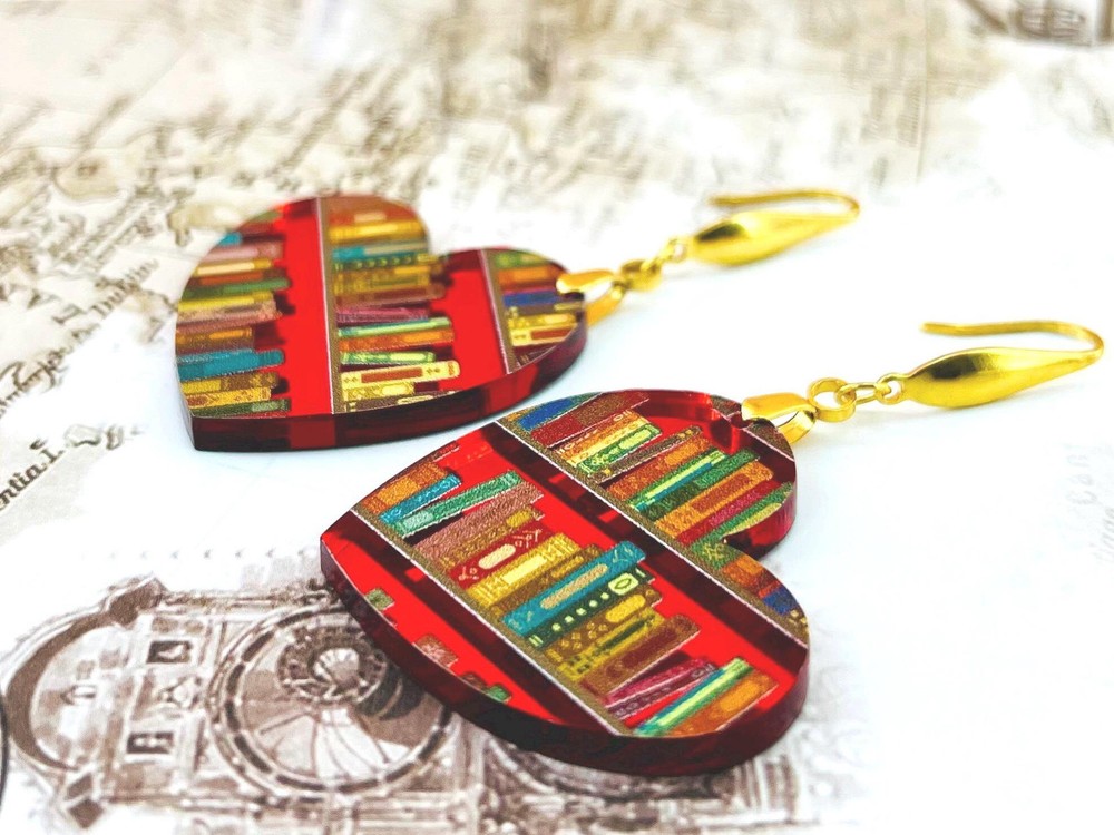 Bookshelf earrings for teacher gift, mothers day gift, book earrings, bookworm