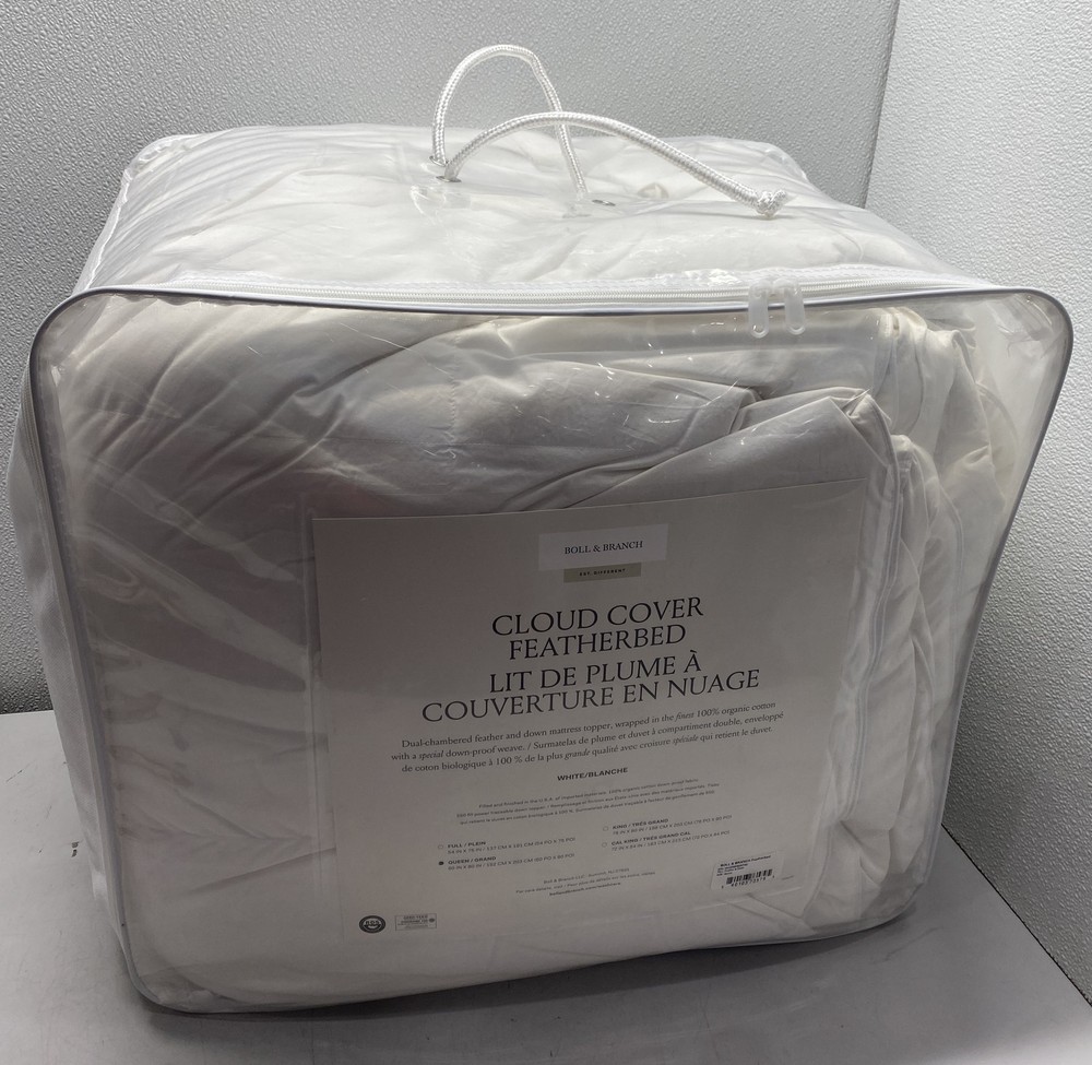 Boll & Branch Cloud Covered Feathered Dual-Chamber Down Mattress Topper : Queen