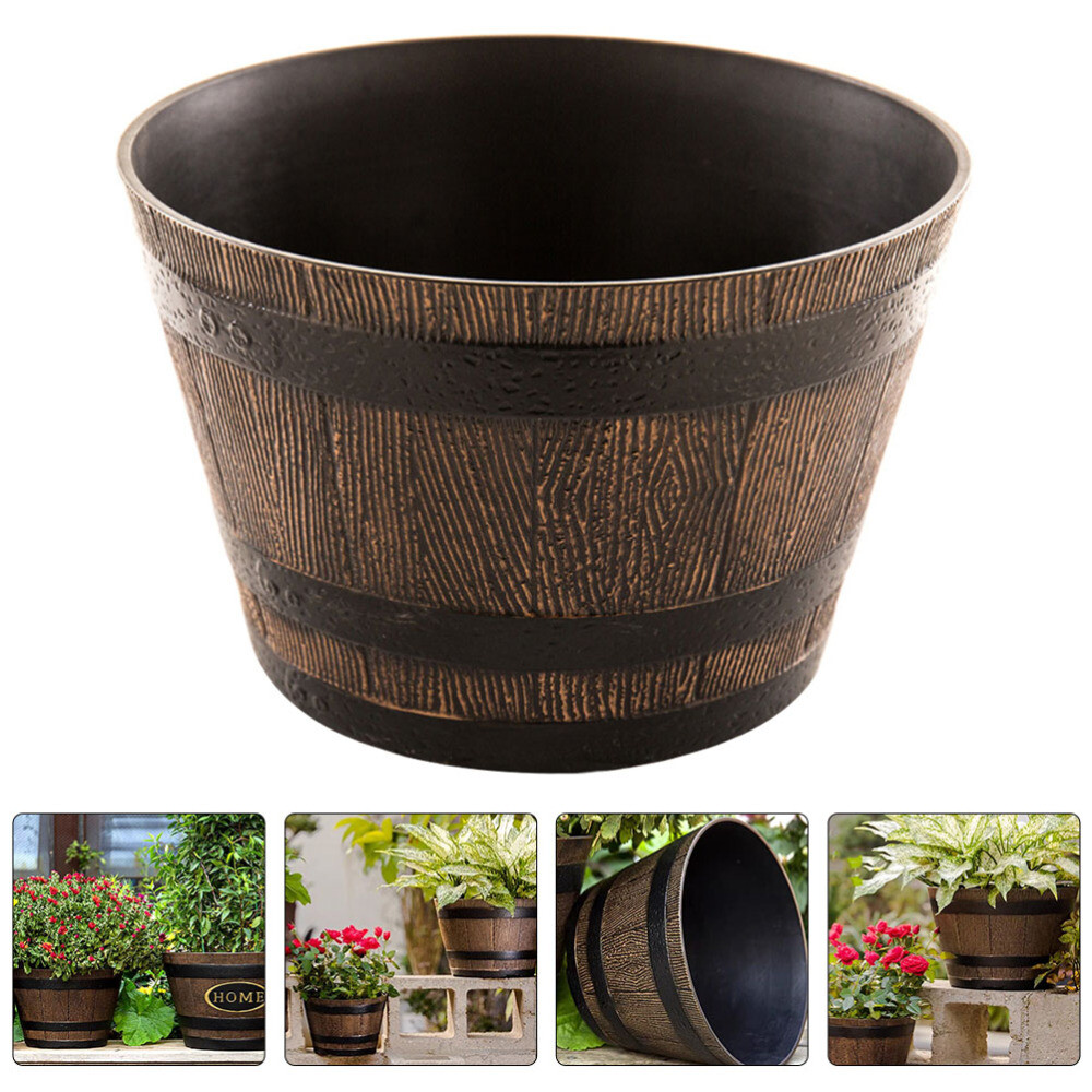 Indoor Whiskey Barrel Planter Retro Flower Pots Balcony Flowerpot Living Room