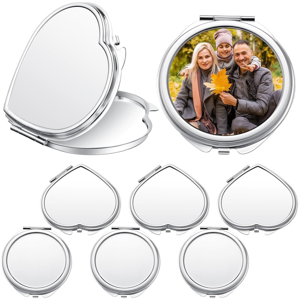Jetec 6 Pcs Sublimation Blanks Small Compact Mirror Bulk Folding Pocket Makeu...