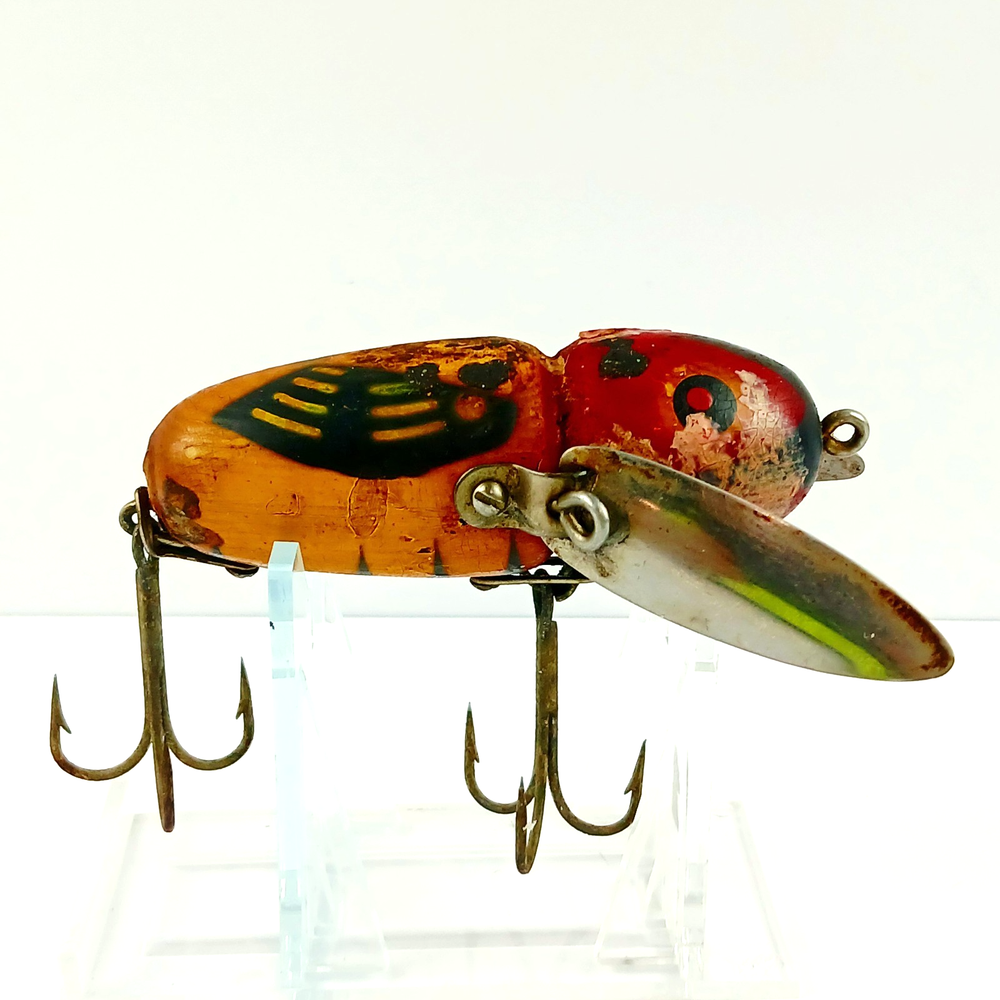 Vtg Heddon Crazy Crawler Yellow Hornet Early Wood Old Hardware Surface Lure FAIR