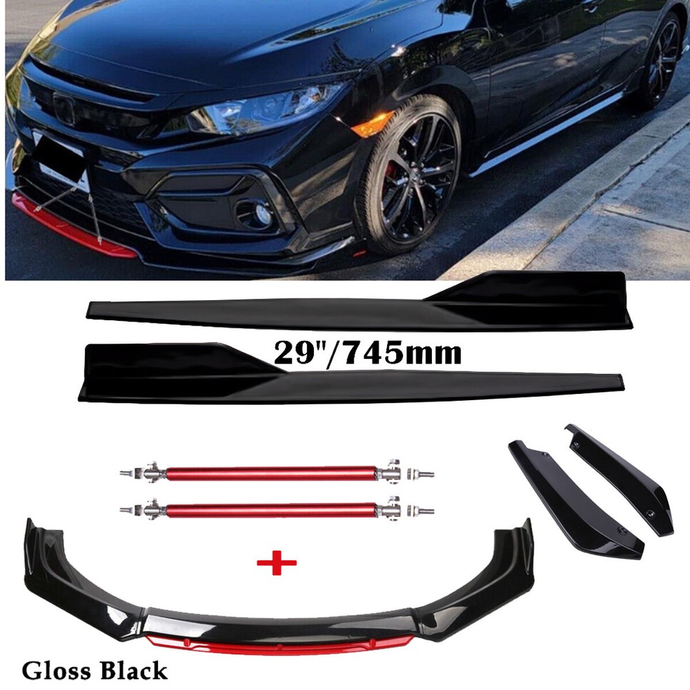 Front Bumper Lip Spoiler Splitter Rear Lip Side Skirt For Honda Civic Si EX EX-L