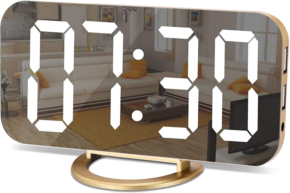 SZELAM Digital Alarm Clock,Led and Mirror Desk Clock Large Display,With Dual USB