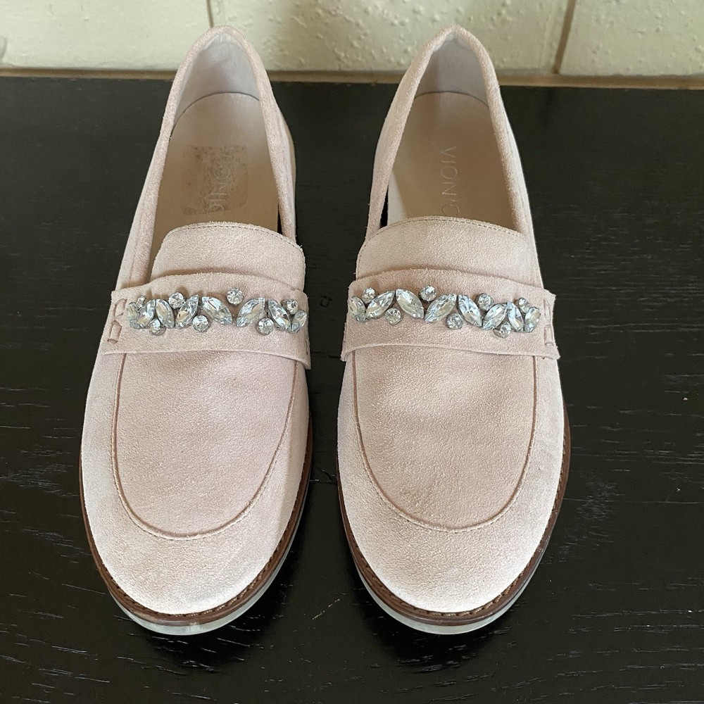 Vionic Avvy Loafer Pink Suede Leather Rhinestone Slip On Shoes Size 8 Comfort