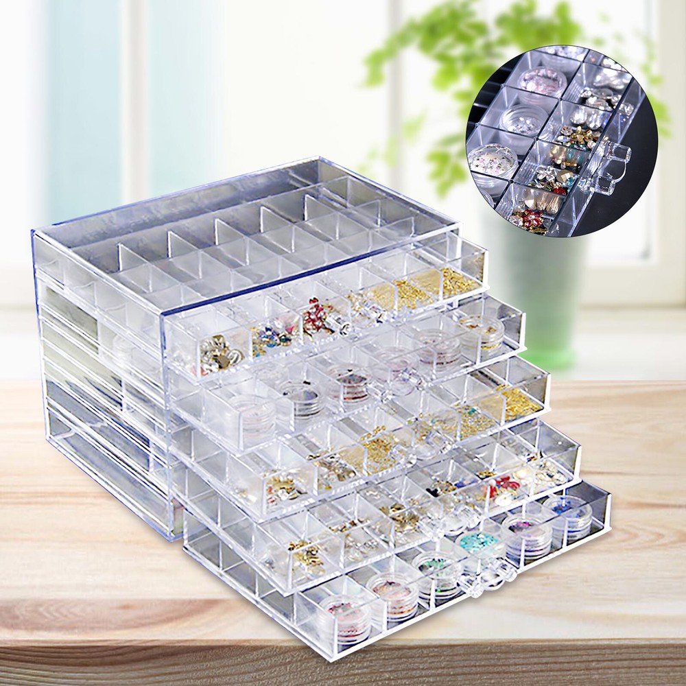120 Grids 5-layer Acrylic?Separate Slots Empty Clear Storage Box Nail Art Case