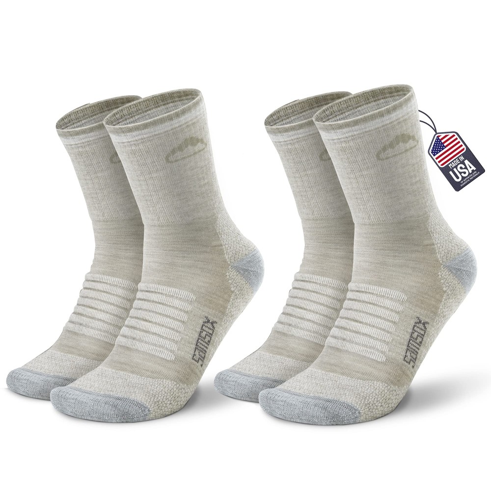 2-Pack Merino Wool Hiking Sock, Made in USA, Oatmeal L