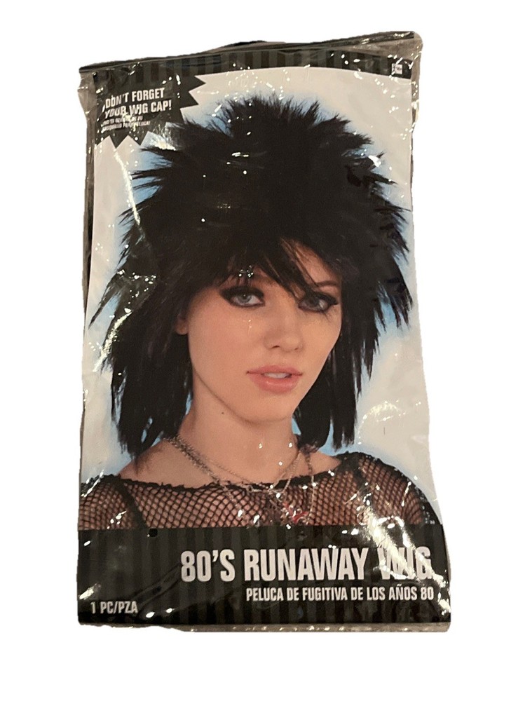 NEW 80's Runaway Wig Black Rock Star Dress Halloween Adult Costume Accessory Fun
