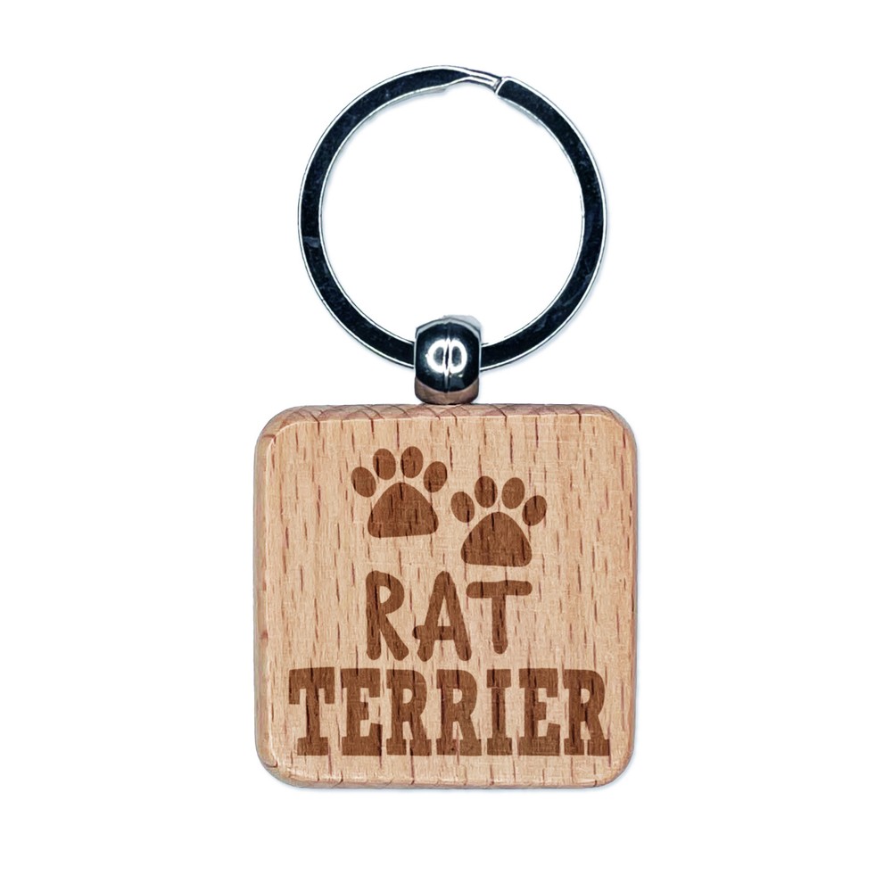 Rat Terrier Paw Print Engraved Wood Keychain Charm Tag