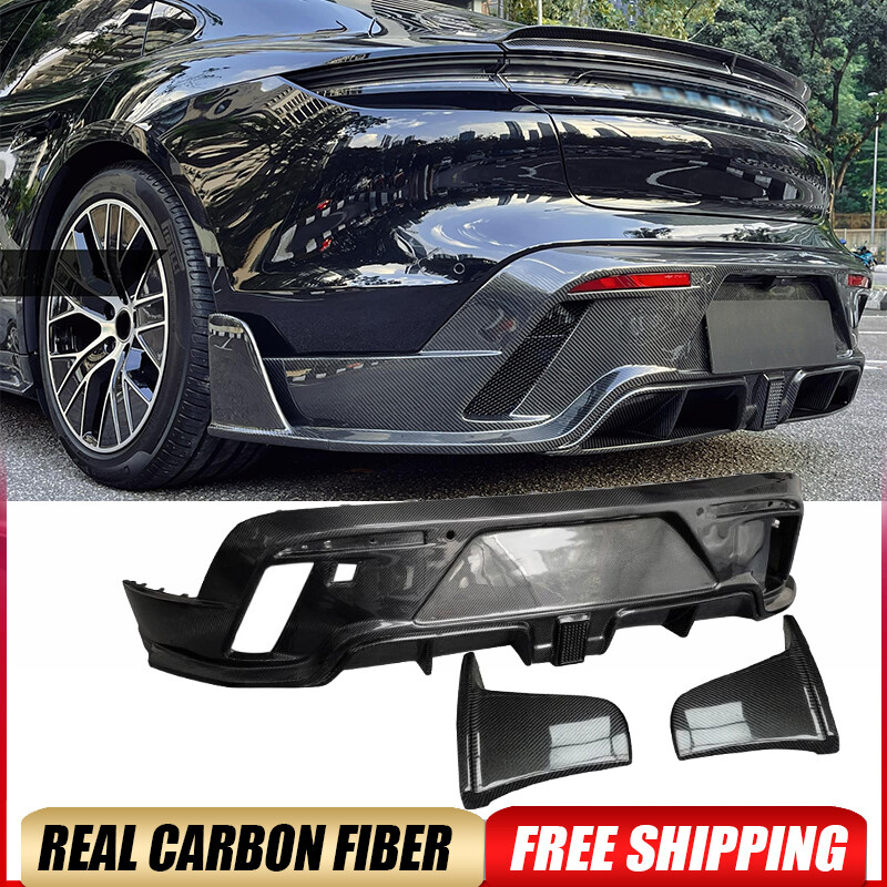 Porsche Taycan Turbo S 2019-24 Real Carbon Fiber Rear Bumper Diffuser Lip Spoiler