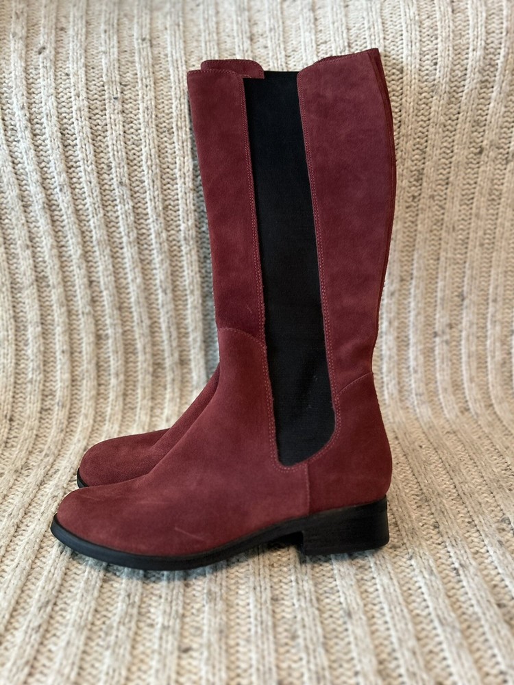 Cole Haan Burgundy Suede Knee-High Chelsea Boots Women's Size 9 B