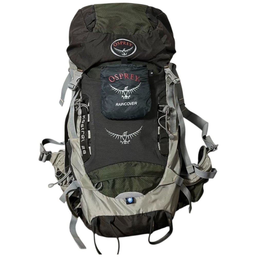 Osprey Kestrel 28L Green Gray Hiking Backpack with Rain Cover